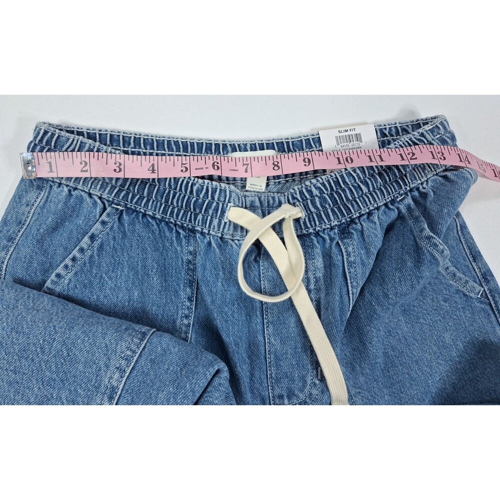 Sun + Stone Men 29 Slim Fit Denim Cargo Jeans Elastic Waist Drawstring Blue NWT - Picture 6 of 8